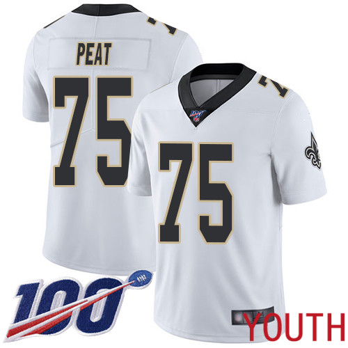 New Orleans Saints Limited White Youth Andrus Peat Road Jersey NFL Football #75 100th Season Vapor Jersey->youth nfl jersey->Youth Jersey